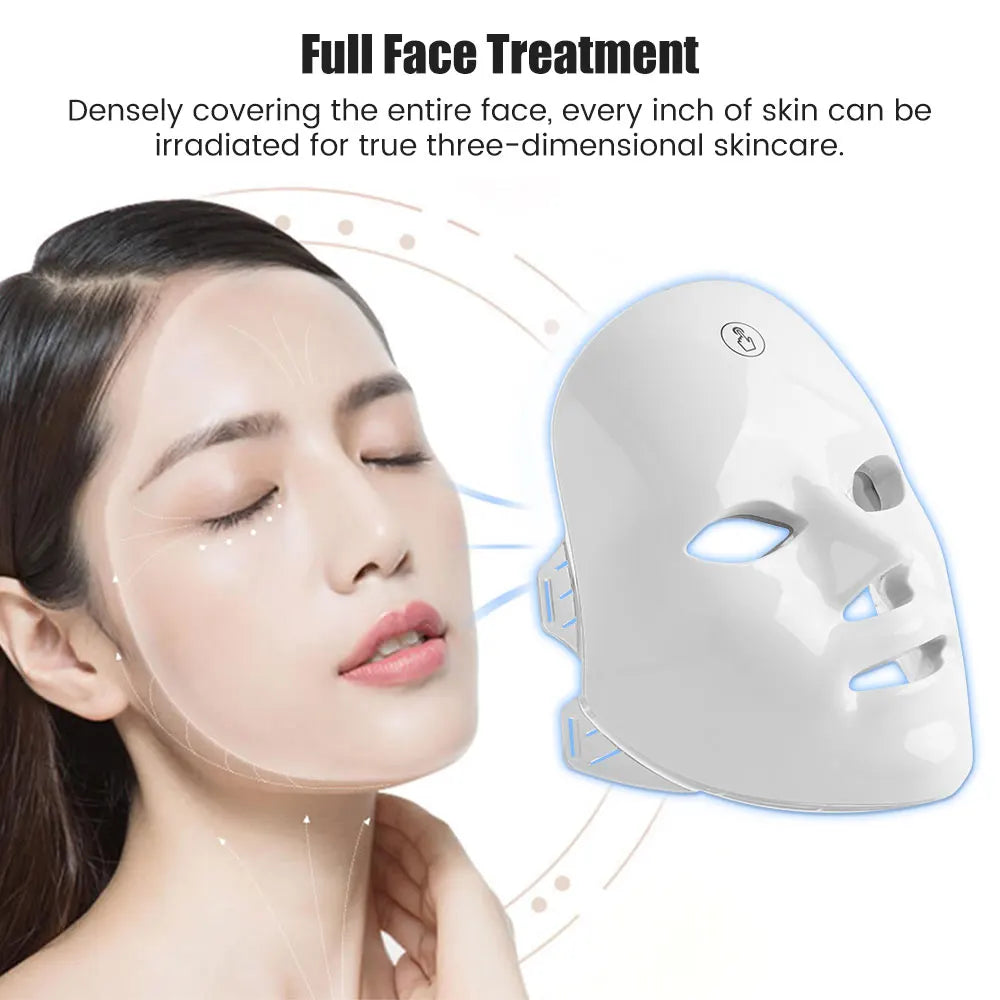 LED facial light mask red light therapy mode on model
