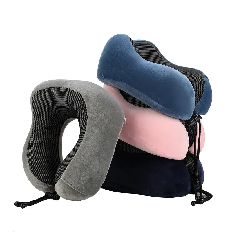 memory foam travel pillow providing neck support while sleeping