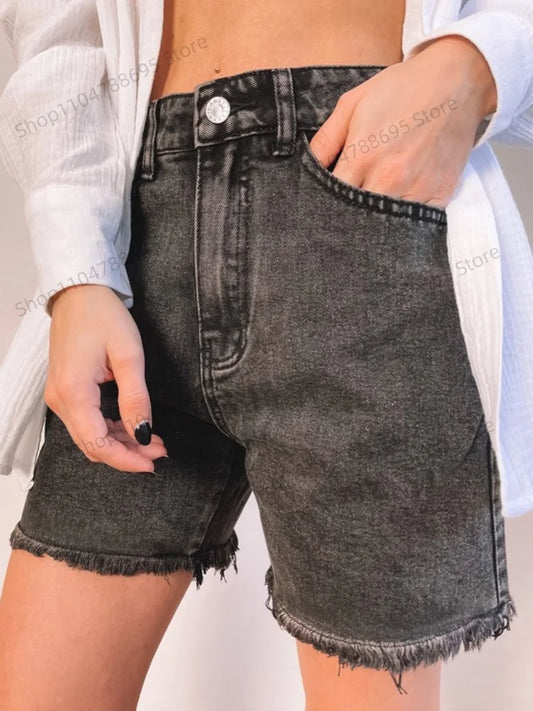  2025 Women’s High Waist Denim Shorts – Summer Loose Fit Casual Blue Jean Shorts – Fashionable Shorts Femme