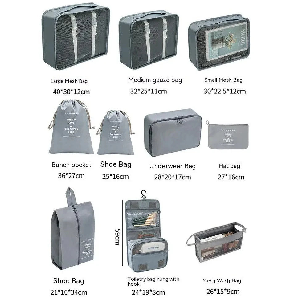 travel packing cubes set with shoe and clothing compartments