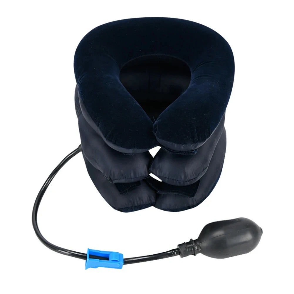 inflatable neck traction device worn for cervical support