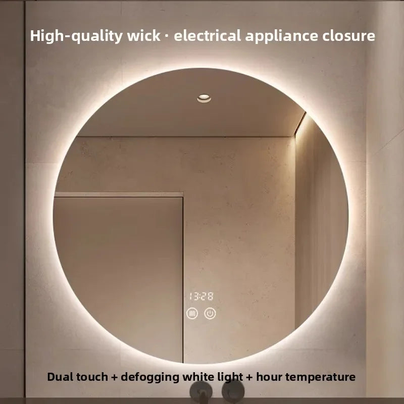 "LED Round Smart Mirror – Touch Screen, Anti-Fog, Wall-Mounted"