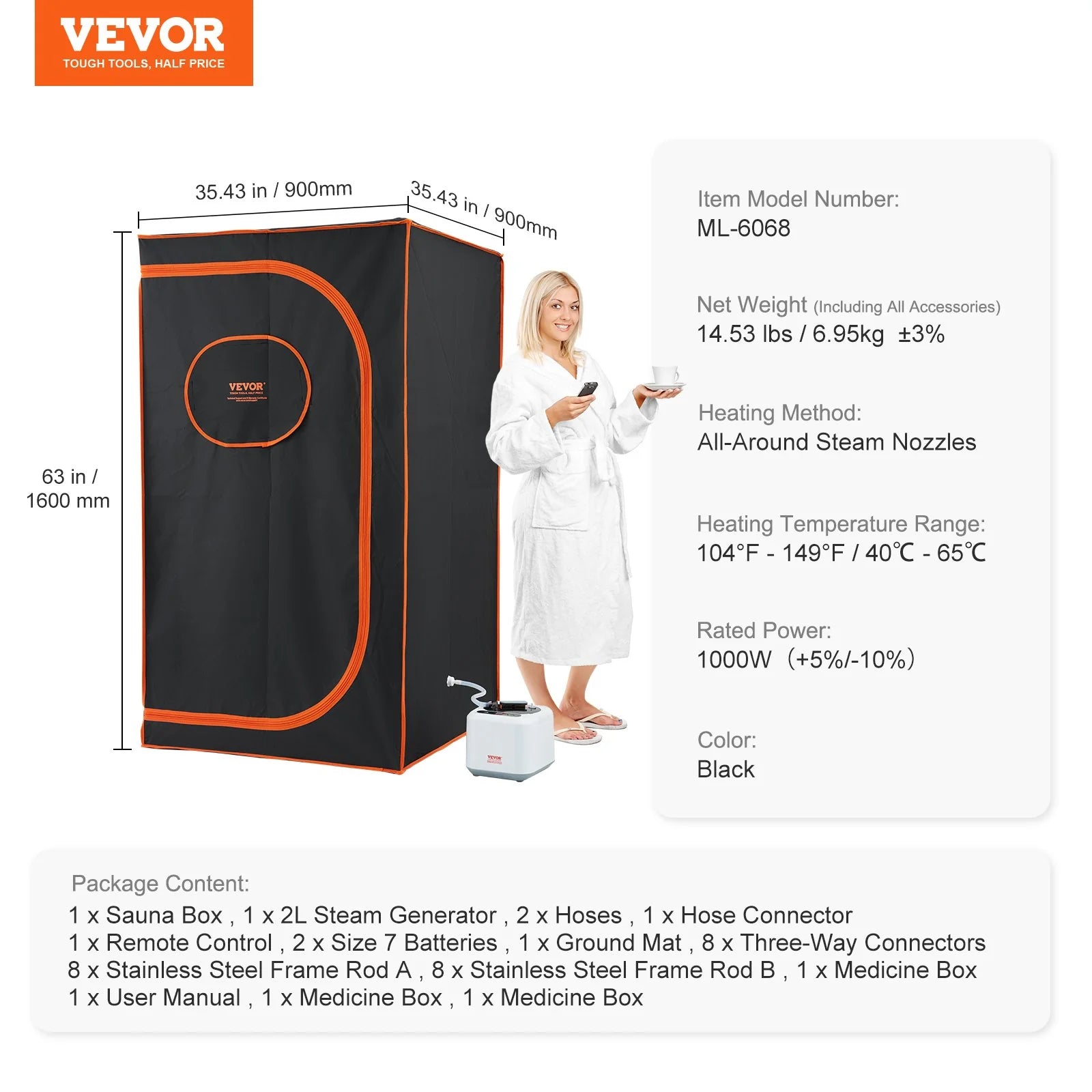 VEVOR Portable Steam Sauna Tent – 1000W Personal Sauna Blanket with Remote & Floor Mat for Home Detox & Relaxation