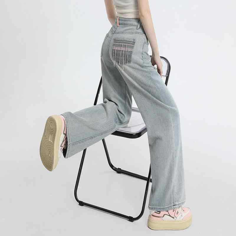 Light blue high waist wide leg jeans for women - Collumn