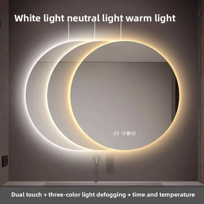 "LED Round Smart Mirror – Touch Screen, Anti-Fog, Wall-Mounted"