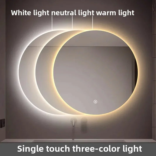 "LED Round Smart Mirror – Touch Screen, Anti-Fog, Wall-Mounted"