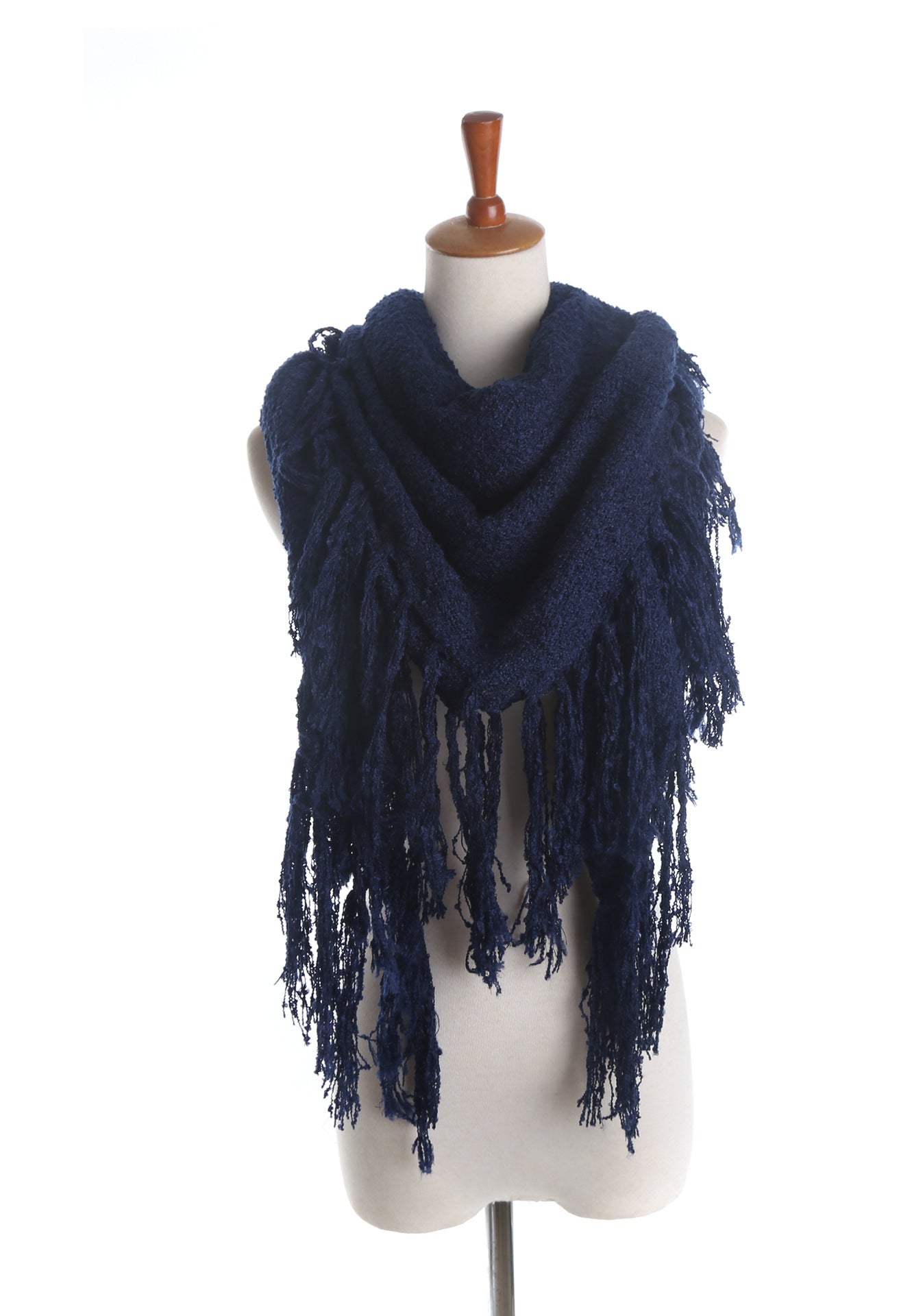 Elegant plain square scarf with tassels