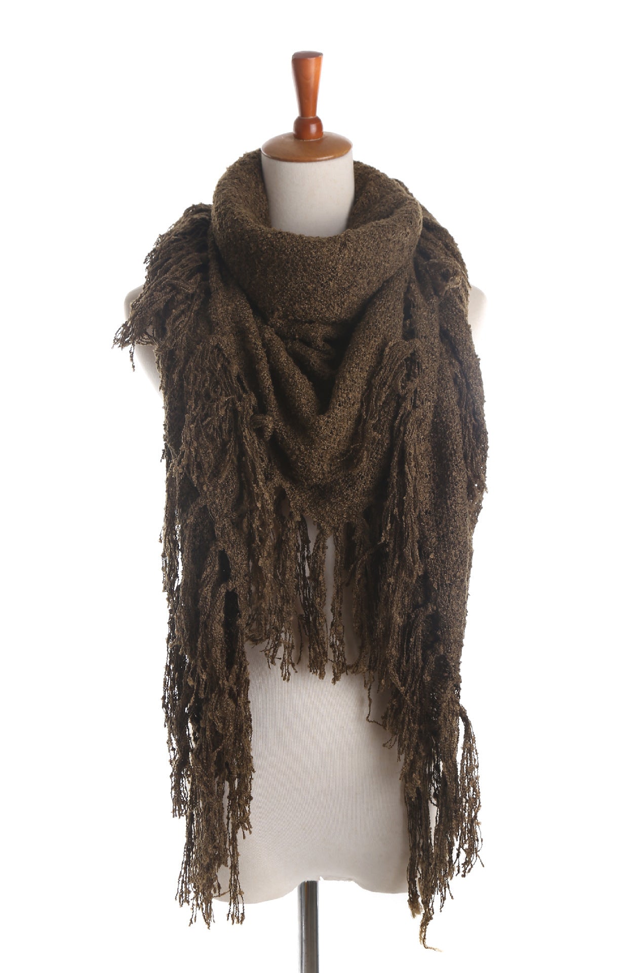 Elegant plain square scarf with tassels