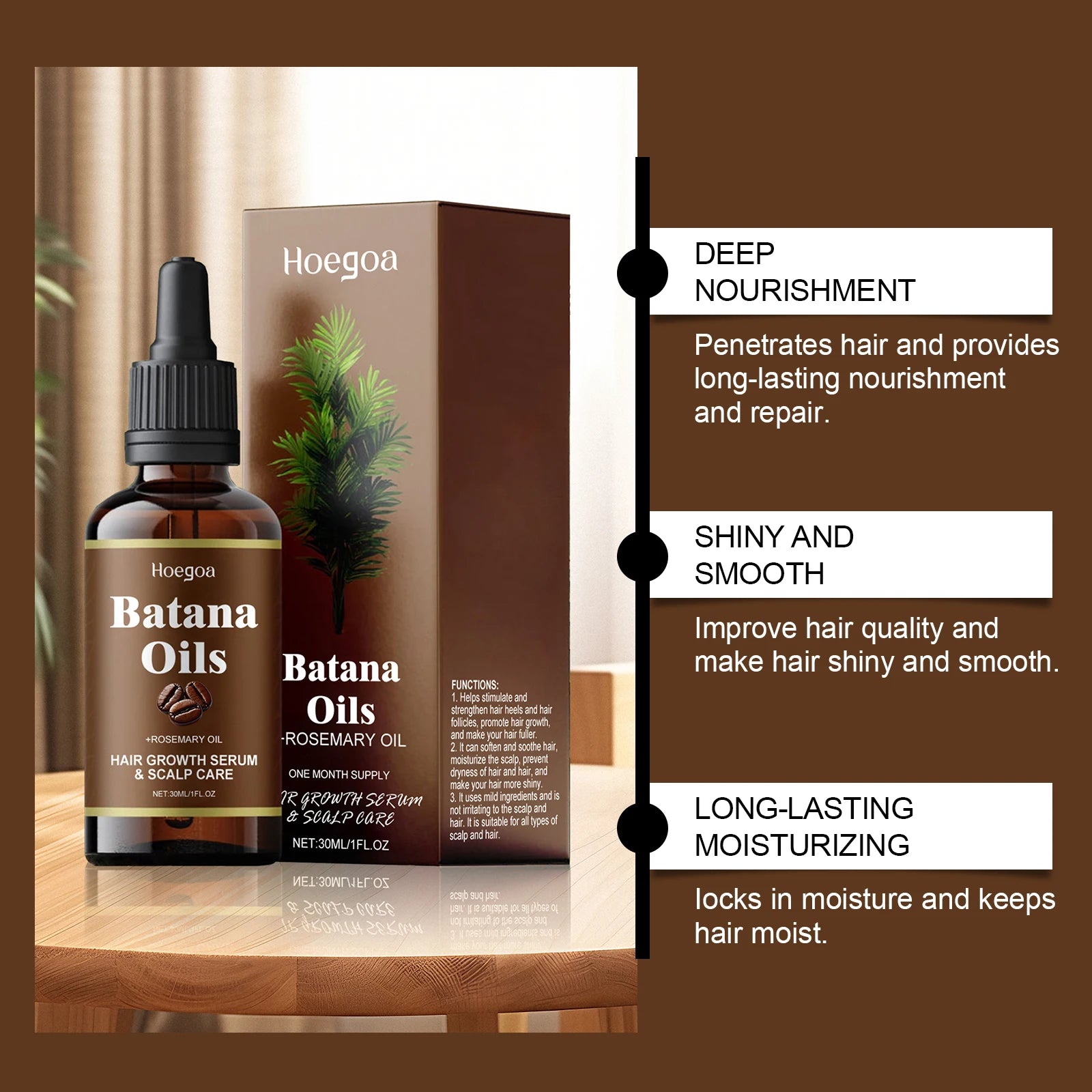 Hair Growth Oil with Batana & Rosemary – Nourishing Hair Care Treatment for Split Ends, Hair Loss, Moisture & Shine