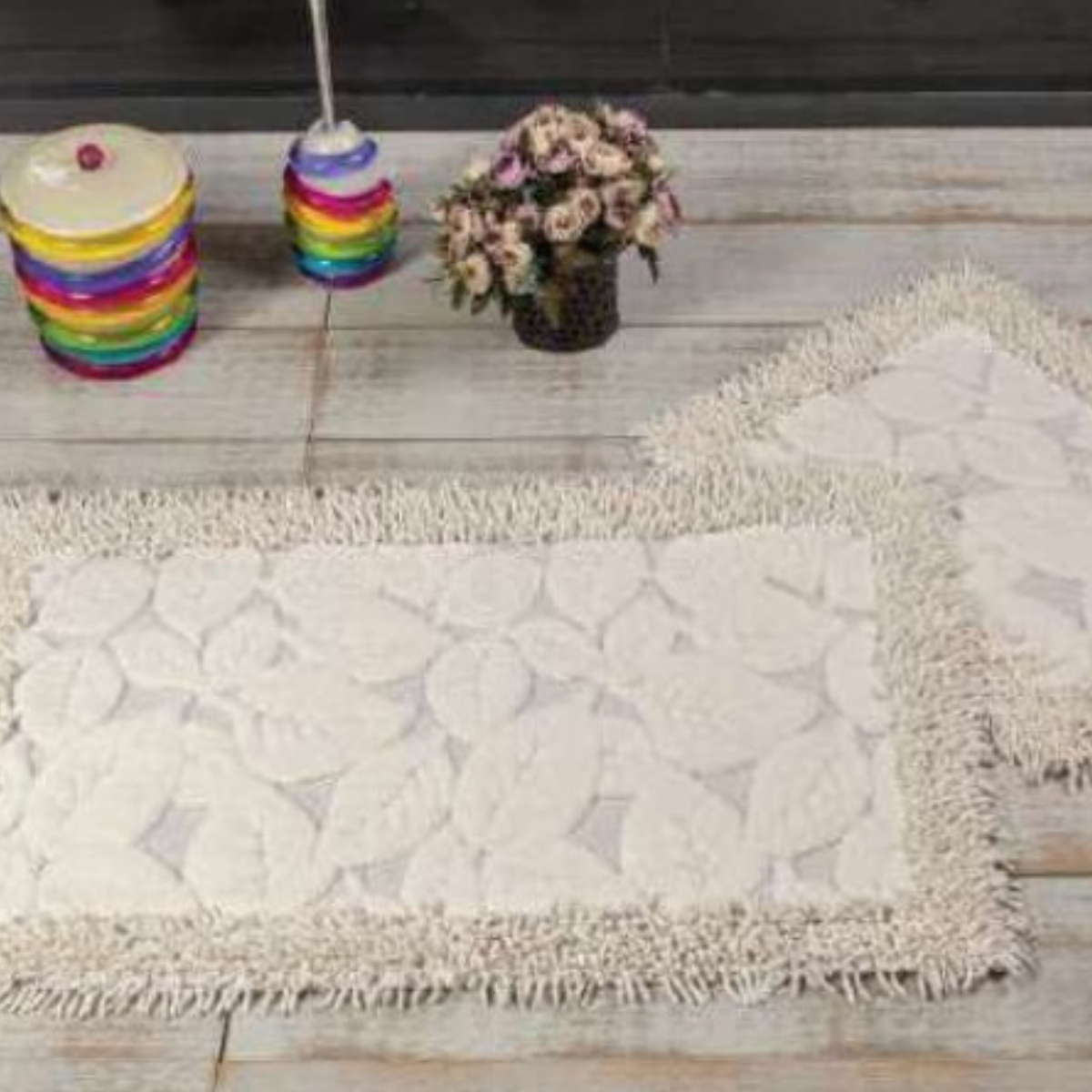 Wholesale two-piece cotton noodle bath mat set model M-019