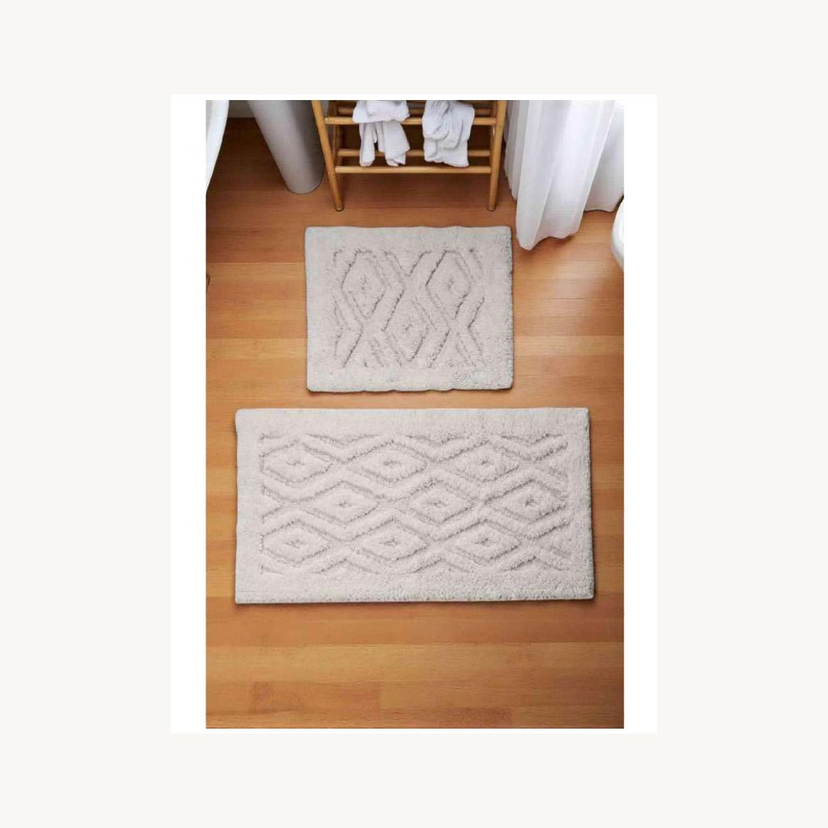 Wholesale tufted bath mat set T-003 in light neutral grey