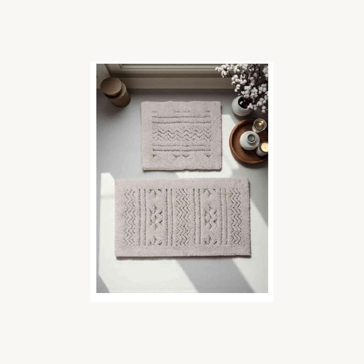 Wholesale tufted bath mat set T-031 with decorative modern pattern